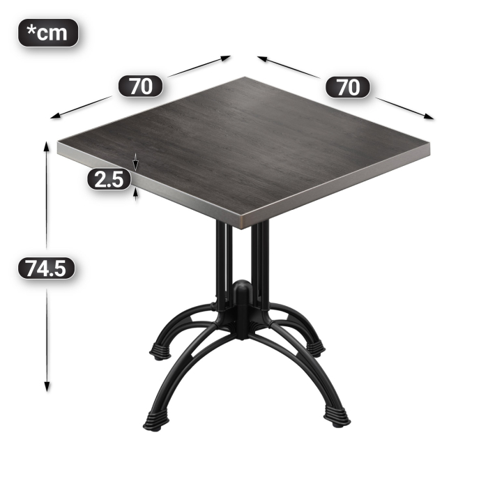 BMLG | Bistro Tisch | 70 x 70 x 75 cm | Quadratisch | Edelstahl Rand | Wenge / Schwarz BMLG | Bistro Tisch | 70 x 70 x 75 cm | Quadratisch | Edelstahl Rand | Wenge / Schwarz