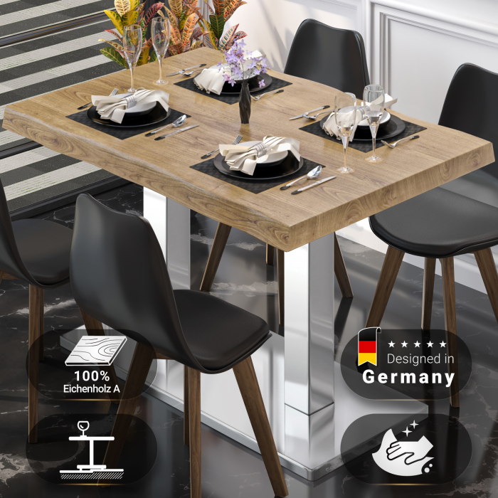 PMD | Table Bistro Arborée | Rectangulaire | 120 x 70 x 77 cm | Chêne / Acier inoxydable PMD | Table Bistro Arborée | Rectangulaire | 120 x 70 x 77 cm | Chêne / Acier inoxydable