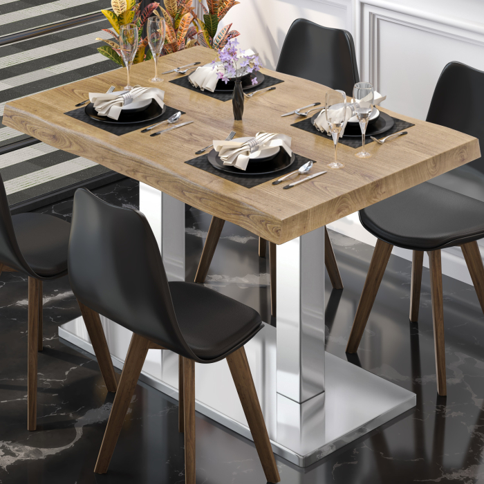 PMD | Table Bistro Arborée | Rectangulaire | 120 x 70 x 77 cm | Chêne / Acier inoxydable PMD | Table Bistro Arborée | Rectangulaire | 120 x 70 x 77 cm | Chêne / Acier inoxydable