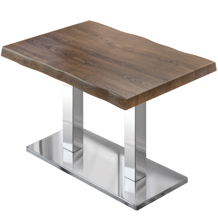 PMD | Tavolo con bordo ad albero Bistro | rettangolare | 130 x 80 x 77 cm | noce / acciaio inox PMD | Tavolo con bordo ad albero Bistro | rettangolare | 130 x 80 x 77 cm | noce / acciaio inox