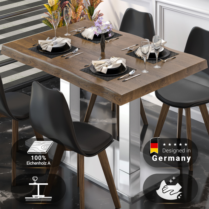 PMD | Tavolo con bordo ad albero Bistro | rettangolare | 130 x 80 x 77 cm | noce / acciaio inox PMD | Tavolo con bordo ad albero Bistro | rettangolare | 130 x 80 x 77 cm | noce / acciaio inox