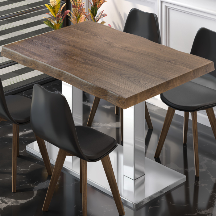 PMD | Tavolo con bordo ad albero Bistro | rettangolare | 130 x 80 x 77 cm | noce / acciaio inox PMD | Tavolo con bordo ad albero Bistro | rettangolare | 130 x 80 x 77 cm | noce / acciaio inox
