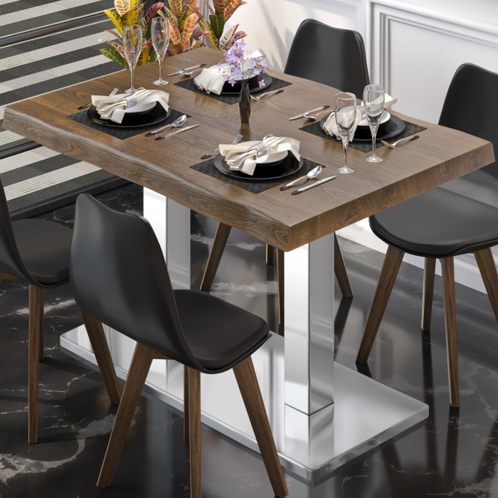 PMD | Tavolo con bordo ad albero Bistro | rettangolare | 130 x 80 x 77 cm | noce / acciaio inox PMD | Tavolo con bordo ad albero Bistro | rettangolare | 130 x 80 x 77 cm | noce / acciaio inox