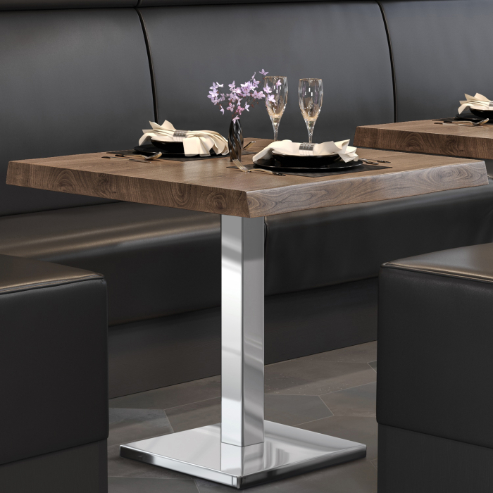 PMD | Table Bistro Arborée | Carrée | 70 x 70 x 77 cm | Noyer / Acier inoxydable