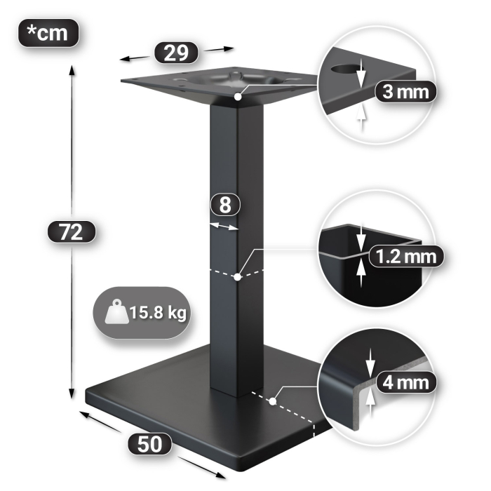 PMD | Mesa Bistro Borde de Arbol | Cuadrada | 70 x 70 x 77 cm | Nogal / Negro