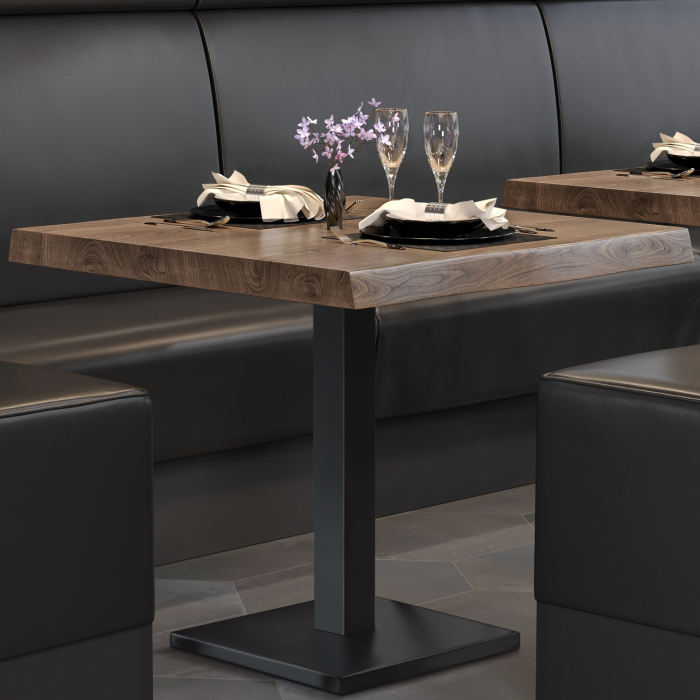 PMD | Mesa Bistro Borde de Arbol | Cuadrada | 70 x 70 x 77 cm | Nogal / Negro