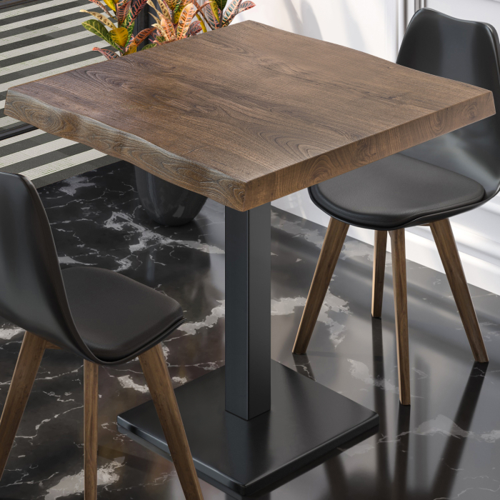 PMD | Mesa Bistro Borde de Arbol | Cuadrada | 70 x 70 x 77 cm | Nogal / Negro