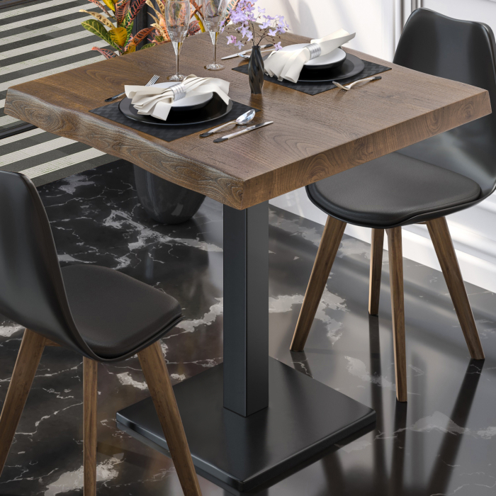 PMD | Mesa Bistro Borde de Arbol | Cuadrada | 70 x 70 x 77 cm | Nogal / Negro