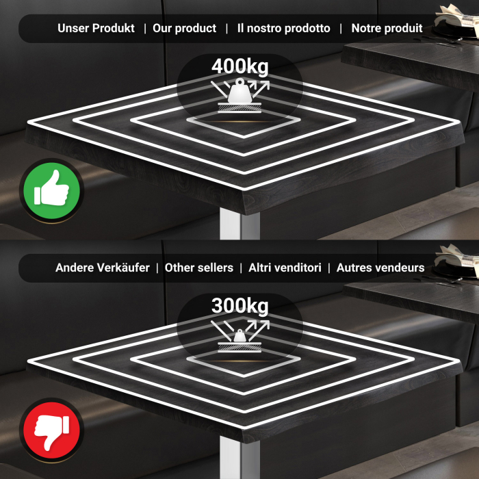 PMD | Mesa Bistro Borde de Arbol | Cuadrada | 70 x 70 x 77 cm | Negro Wenge / Acero Inoxidable