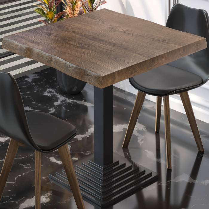 PPY | Table de bistrot à bord d'arbre | Carré | 70 x 70 x 81 cm | Noyer / Noir PPY | Table de bistrot à bord d'arbre | Carré | 70 x 70 x 81 cm | Noyer / Noir