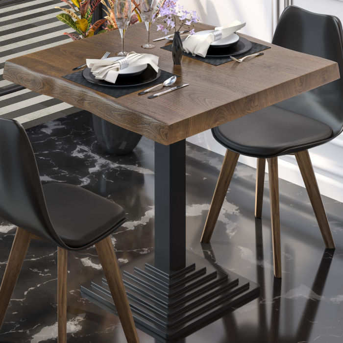 PPY | Table de bistrot à bord d'arbre | Carré | 70 x 70 x 81 cm | Noyer / Noir PPY | Table de bistrot à bord d'arbre | Carré | 70 x 70 x 81 cm | Noyer / Noir