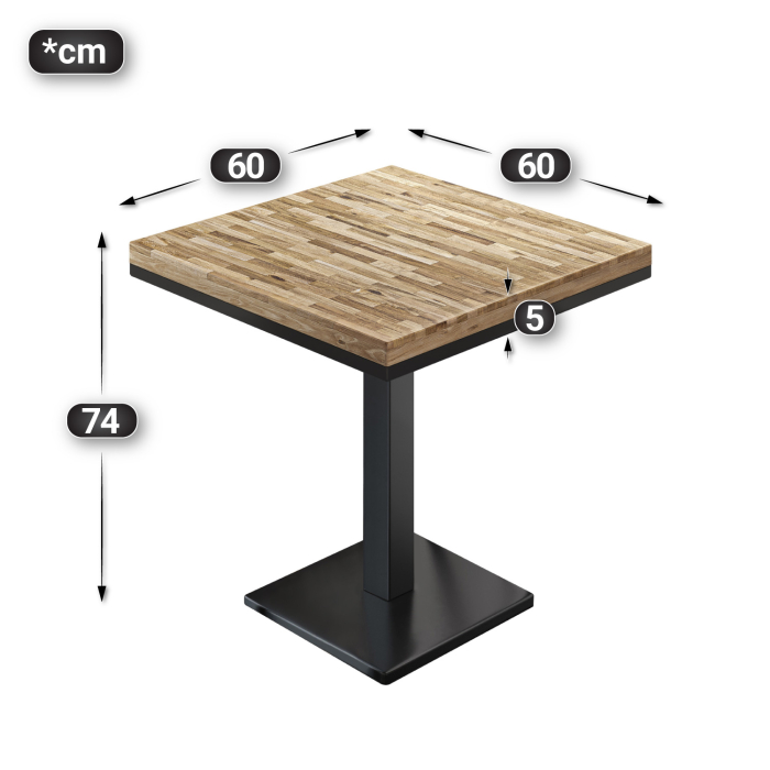 MM | Bistro massivt bord | Kvadratiskt | 60 x 60 x 77 cm | Ek / Svart