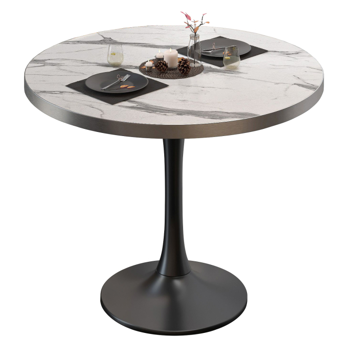 BL | Bistrobord | Ø:H 60 x 76 cm | Hvit marmor / svart | Rundt