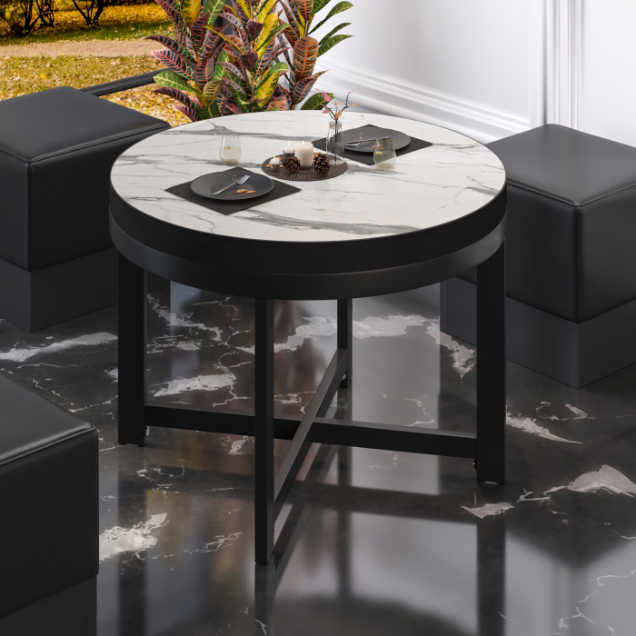 BO | Bistrobord | Ø70xH54cm | 50 mm | Hvit marmor/sort BO | Bistrobord | Ø70xH54cm | 50 mm | Hvit marmor/sort