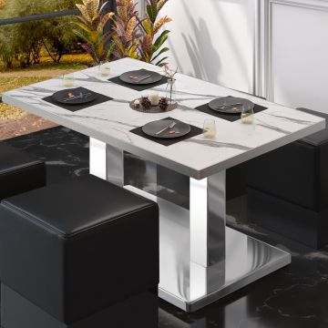 BM | Bistro-loungebord | B:D:H 130 x 80 x 41 cm | Hvid marmor / rustfrit stål