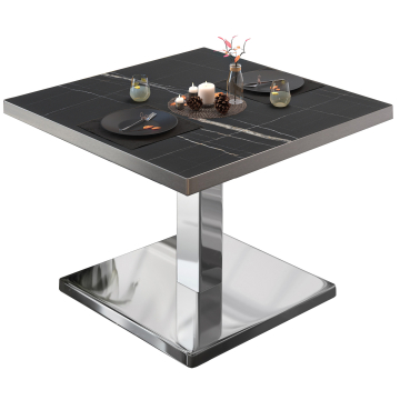 BM | Bistro salongbord | B:D:H 60 x 60 x 41 cm | Sort marmor/rustfritt stål