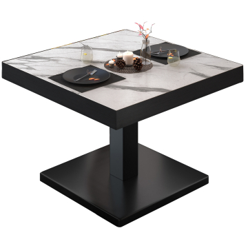 BM | Bistro salongbord | B:D:H 60 x 60 x 41 cm | Hvit marmor/svart