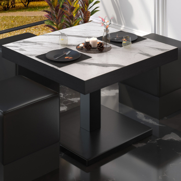 BM | Bistro salongbord | B:D:H 60 x 60 x 41 cm | Hvit marmor/svart