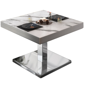 BM | Bistro-loungebord | B:D:H 70 x 70 x 41 cm | Hvid marmor / rustfrit stål