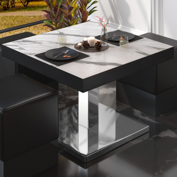 BM | Bistro-loungebord | B:D:H 70 x 70 x 41 cm | Hvid marmor / rustfrit stål