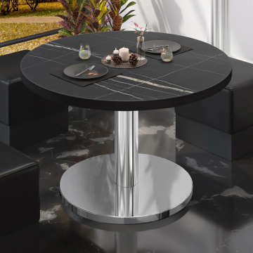 BN | Bistro salongbord | Ø:H 60 x 36 cm | Sort marmor/rustfritt stål