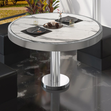 BML | Bistro-loungebord | Ø:H 60 x 41 cm | Hvid marmor / rustfrit stål