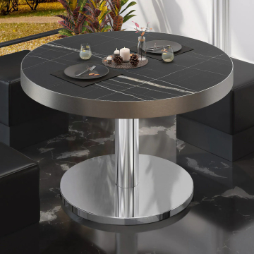 BN | Bistro salongbord | Ø:H 80 x 36 cm | Sort marmor/rustfritt stål