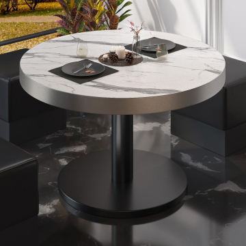BN | Bistro salongbord | Ø:H 80 x 36 cm | Hvit marmor/svart