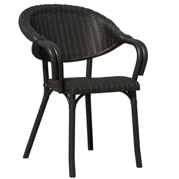 LAGOS | Silla de cafetería de ratán | Negro | Plástico | Apilable
