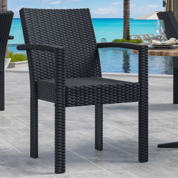 RHODOS | Silla de cafetería de ratán | Negro | Plástico | Apilable