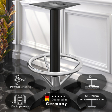SAN.DIEGO FOOT | Bistro Statafelonderstel | Zwart | 4 Poten: Ø 50 cm | Kolom 7,6 x 105 cm | + Voetring