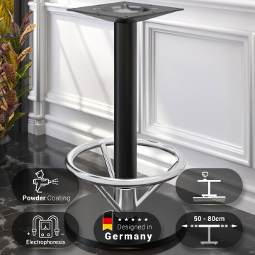 NIZZA FOOT | Base tavoli alti | Nero | Piede: Ø 50 cm | Colonna: 7,6 x 105 cm | con anello per i piedi