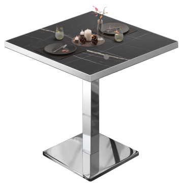 BM | Bistrobord | B:D:H 60 x 60 x 75 cm | Svart marmor/rustfritt stål | Torget