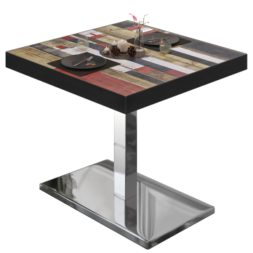 BM | Cafébord | B:D:H 80 x 80 x 77 cm | Vintage fargerikt / rustfritt stål | Torget