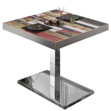 BM | Cafébord | B:D:H 80 x 80 x 77 cm | Vintage fargerikt / rustfritt stål | Torget