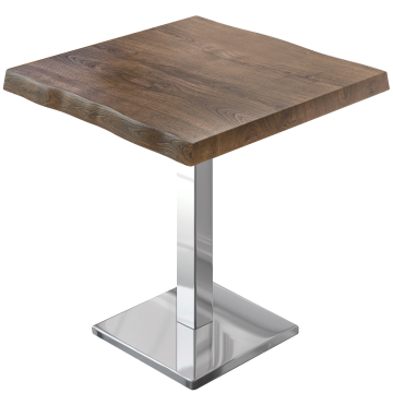 PMD | Tavolo Bistro con bordo ad albero | Quadrato | 80 x 80 x 77 cm | Noce / Acciaio inox