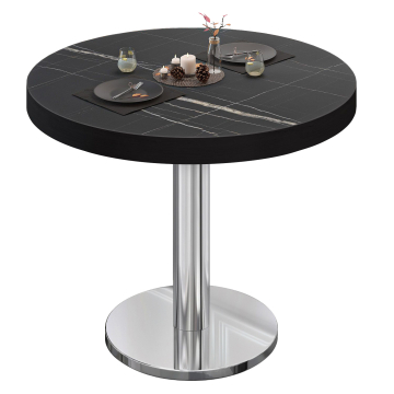 BN | Bistrobord | Ø:H 60 x 72 cm | Svart marmor/rustfritt stål | Rundt