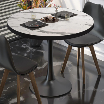 BL | Bistrobord | Ø:H 60 x 76 cm | Hvit marmor / svart | Rundt