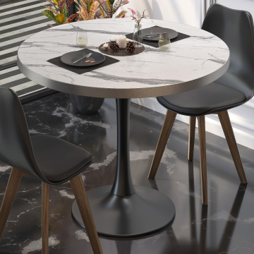 BL | Bistrobord | Ø:H 60 x 76 cm | Hvit marmor / svart | Rundt
