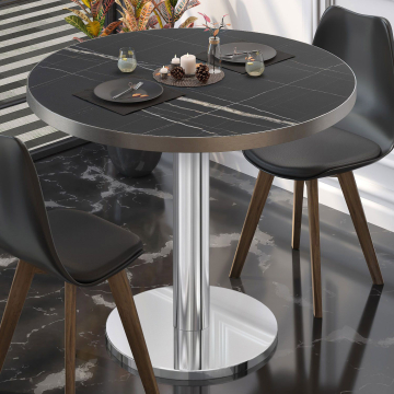 BN | Bistro-pöytä | Ø:K 70 x 72 cm | Musta marmori / ruostumaton teräs | Pyöreä | Pyöreä