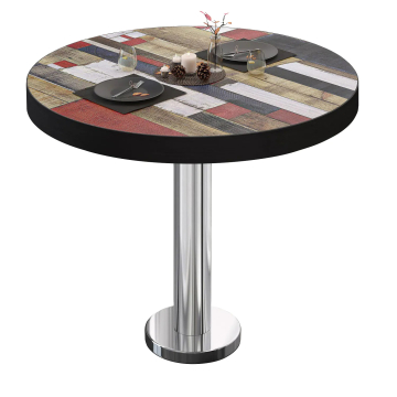 BML | Bistrobord | Ø:H 70 x 77 cm | Vintage fargerik / rustfritt stål | Rundt