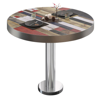 BML | Bistrobord | Ø:H 70 x 77 cm | Vintage fargerik / rustfritt stål | Rundt