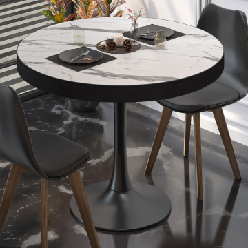BL | Bistrobord | Ø:H 70 x 78 cm | Hvit marmor / svart | Rundt