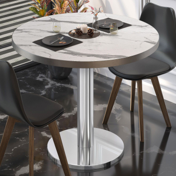 BN | Bistro-pöytä | Ø:K 80 x 72 cm | Valkoinen marmori / ruostumaton teräs | Pyöreä | Pyöreä