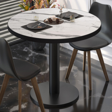 BN | Bistrobord | Ø:H 80 x 72 cm | Hvit marmor / svart | Rundt