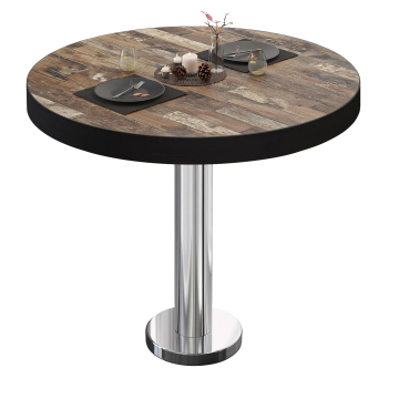 BML | Bistrobord | Ø:H 80 x 77 cm | Vintage gammelt / rustfritt stål | Rundt