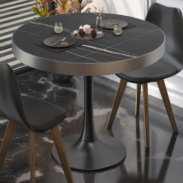 BL | Bistrobord | Ø:H 80 x 78 cm | Svart marmor / svart | Rundt