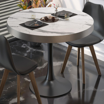 BL | Bistrobord | Ø:H 80 x 78 cm | Hvit marmor / svart | Rundt