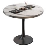 BL | Bistrotafel | Ø:H 70 x 76 cm | RVS Rand | Wit Marmer / Zwart | Rond