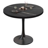BL | Bistrotafel | ⌀: H 70 x 76 cm | Zwarte rand | Zwart marmer / Zwart | Rond